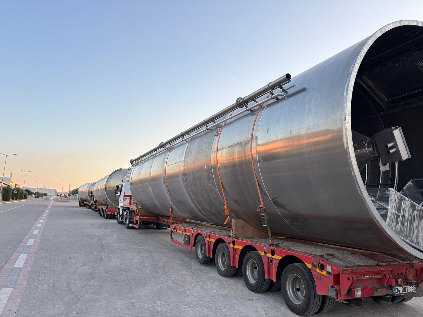 A special transport convoy of the giant silos being shipped to the site